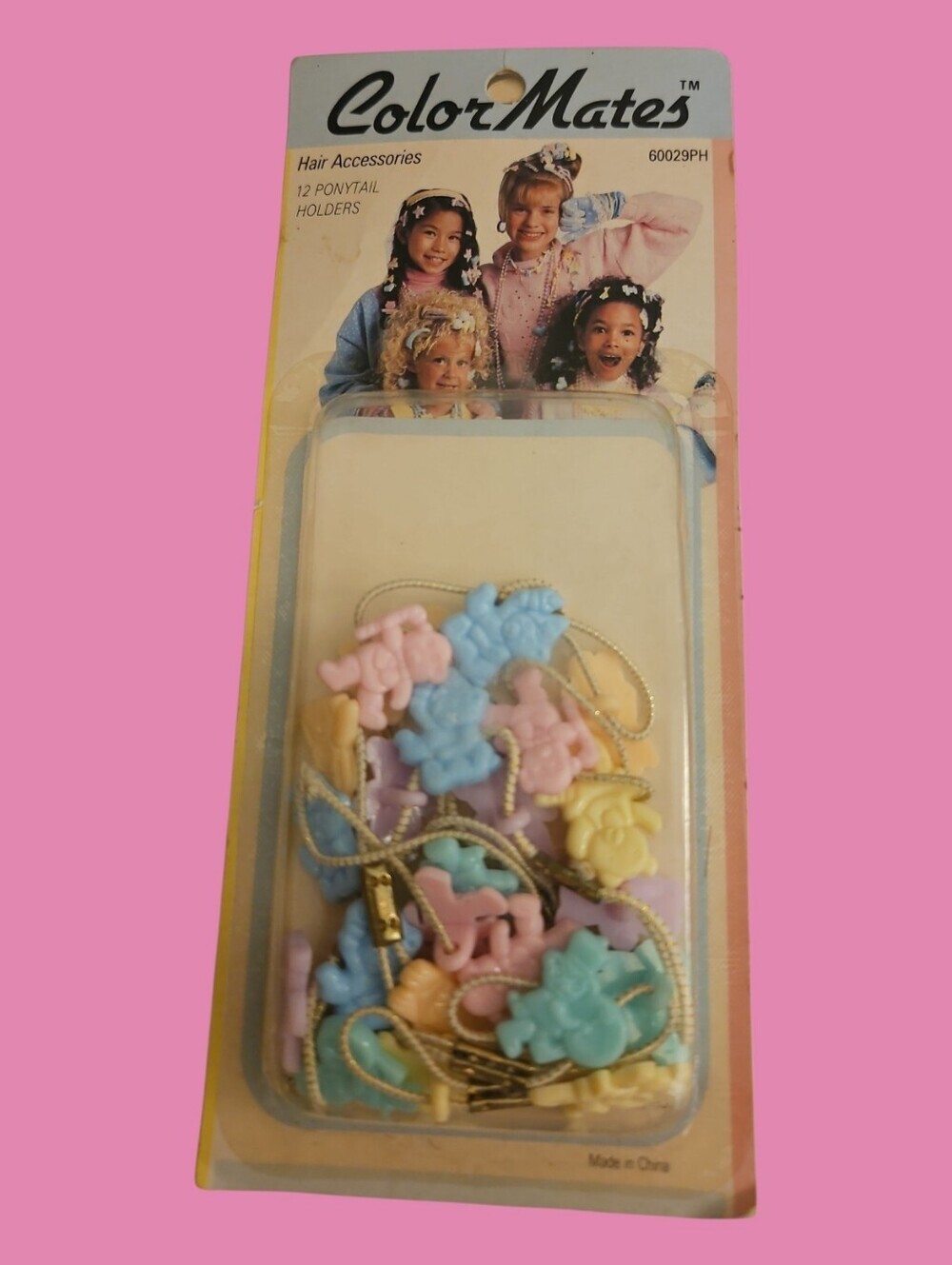 Vtg COLOR MATES Teddy Bear Ponytail Holders - Pastel Multi (Pack)